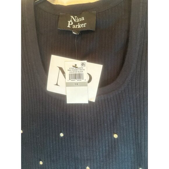 Nina Parker Black Ribbed Knit Rhinestone Tank size 1X NWT - Picture 2 of 4